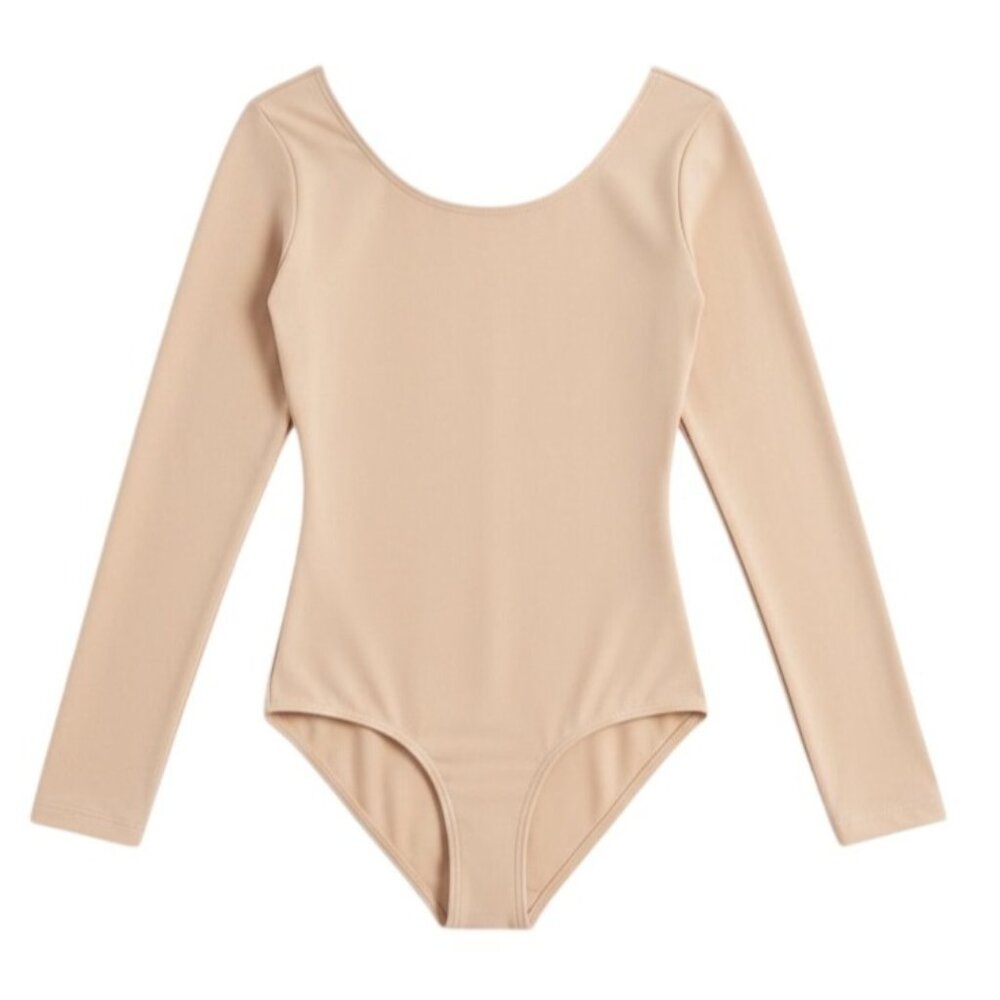 Capezio Childs L 12-14 Leotard Nude Long Sleeve Scoop Neck Dance Lined
